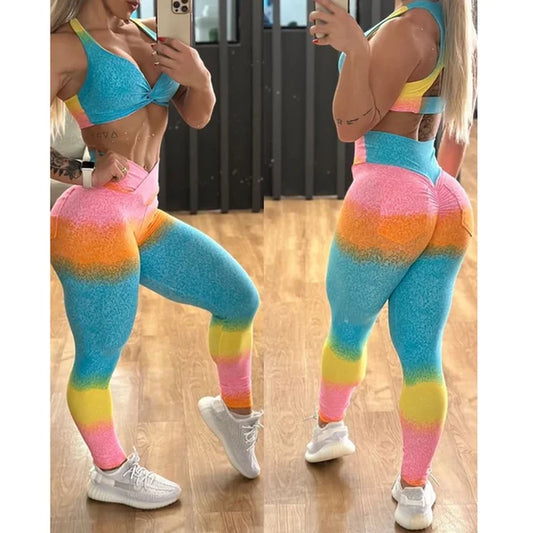 Rainbow Yoga Suit Pencil Jumpsuit Women Full Seasons Casual Fitness Sporty Playsuit Sleeveless Slim Activewear Yoga Suit Clothin